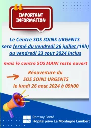 Fermeture SOS SOINS URGENTS ETE 2024